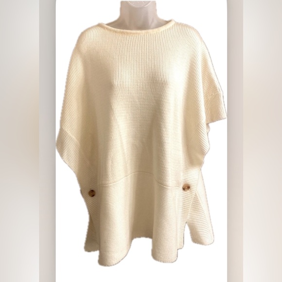LOFT Poncho Cable Knit Ivory Size M/L - Picture 2 of 9